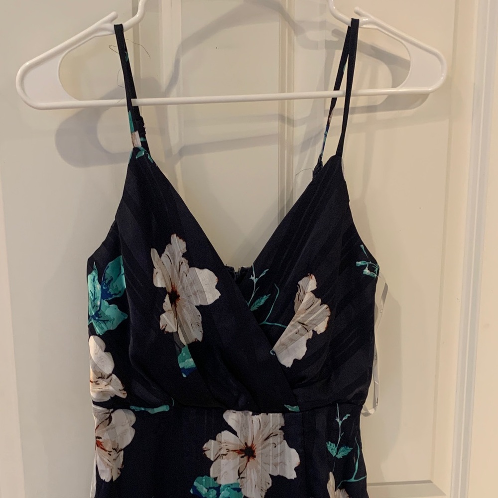 Floral V-Neck Spaghetti Strap Dress in Navy